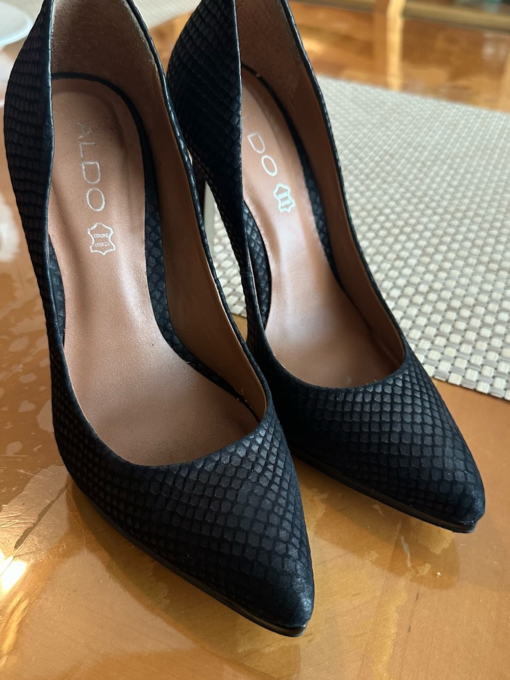 Aldo Black Textured Pointed-Toe Heels